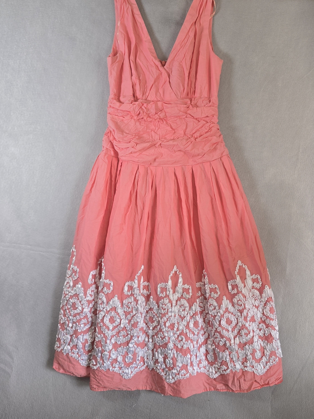 Coral 12 VNeck Embroidered  Fit/Flare Dress cocktail party spring/summer wedding